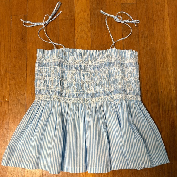 J. Crew Tops - J. Crew Paloma Top Blue Pale Cerulean Stripe Smocked Cotton Sleeveless Peplum